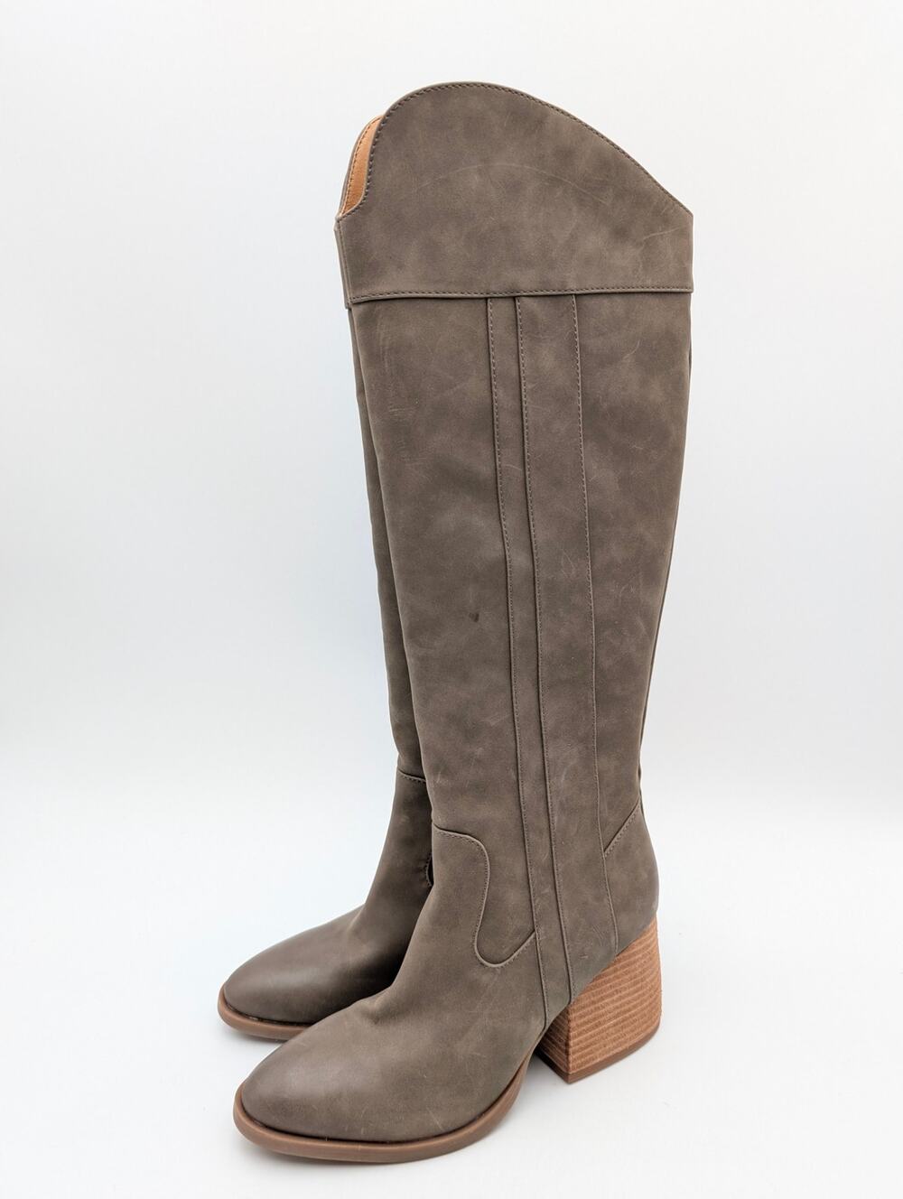 Korks Scarlet Western Block Heel Tall Boots Women's Taupe Size US7.5M EU38